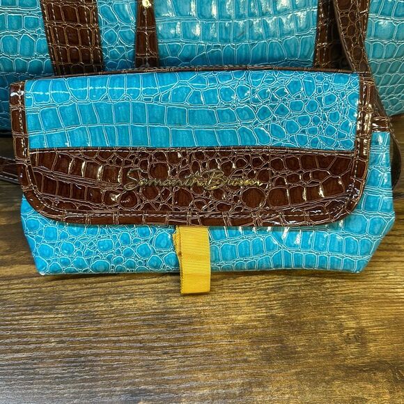 Samantha Brown Blue Croc Embossed Accents Tote Travel Bag Carry On Purse Handbag - Picture 2 of 16